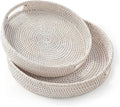 HITOMEN Hand-Woven Round Rattan Serving Tray Decorative Ottoman Wicker Platter by HITOMEN