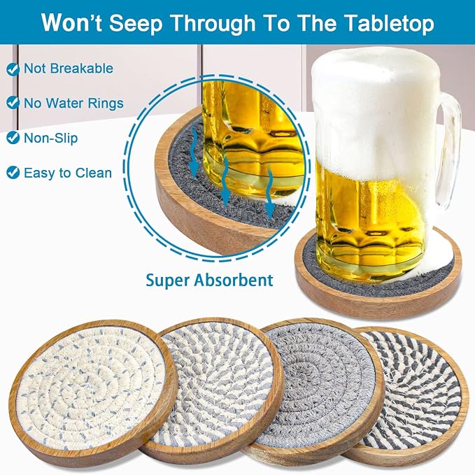 Eykao 5 Pack Coasters for Drinks Absorbent, 4.3 inches Cork Coasters for Coffee - Image 2