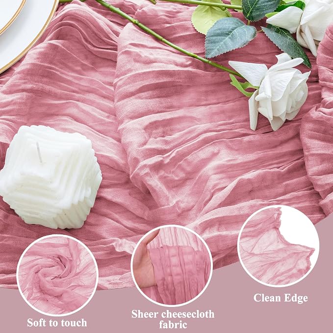 Cheesecloth Table Runner 10FT 12Pcs Pink Boho Gauze Rustic Sheer Runners | - Image 3