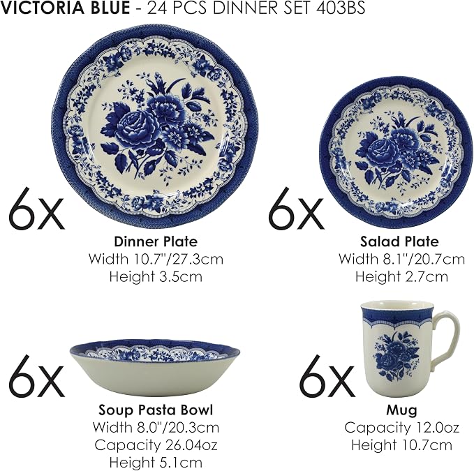 Tudor Royal 24-Piece Porcelain Round Dinnerware Set, Service - Image 2