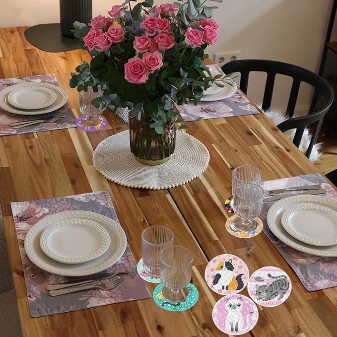 TDOOW 8 Pcs Diamond Art Coasters Cat - Image 5