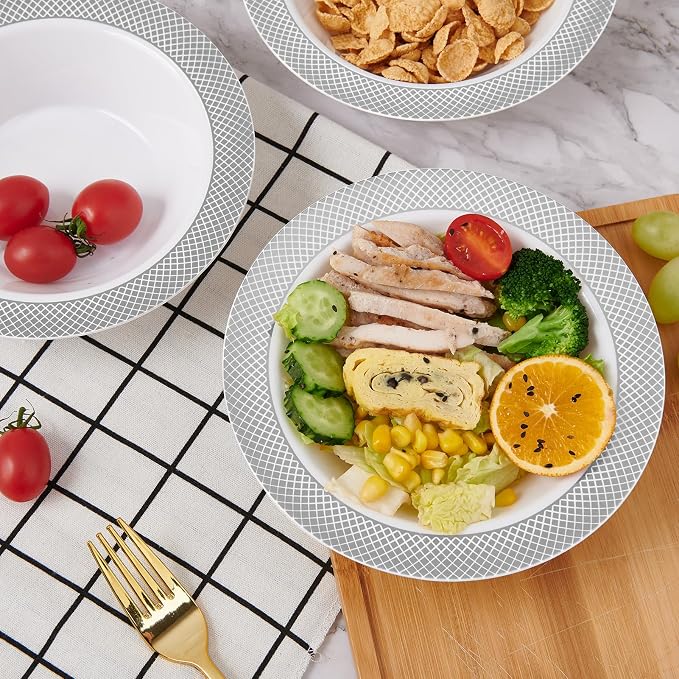 Plastic Bowls with Silver Grid Rim Disposable 12oz Bolws 50Pack | Disposable - Image 5