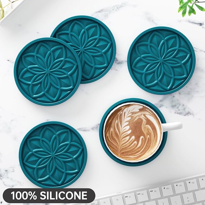 HFHOME Silicone Coasters Set, Bar Tabletop Protection - Image 2