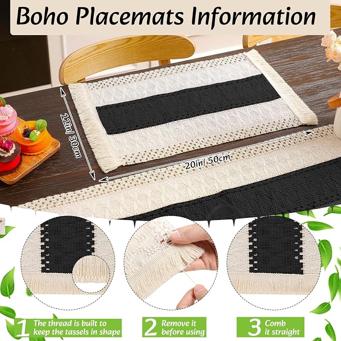 Boho Placemats 4/6/8 Set of Round Woven Placemat Macrame Style Bicolor - Image 3