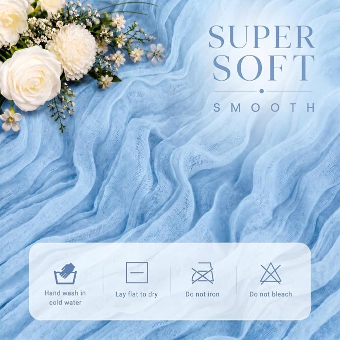 12 Pack Light Blue Cheesecloth Table runne 17x108 Inch Boho Rustic Semi Sheer - Image 2