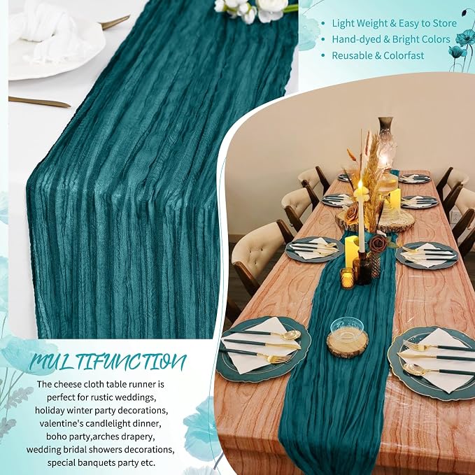 Showgeous 18 Pack Teal Cheesecloth Table Runner, 17 x 108 Inches | Boho - Image 5