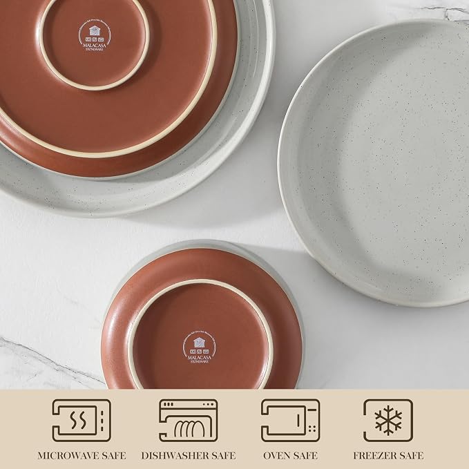 MALACASA Plates and Bowls Sets, 12 Pieces Modern Stoneware Dinnerware Set - Image 4