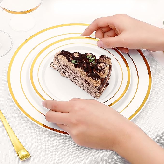 700-Piece Gold Rim Plastic Dinnerware Set - Image 5