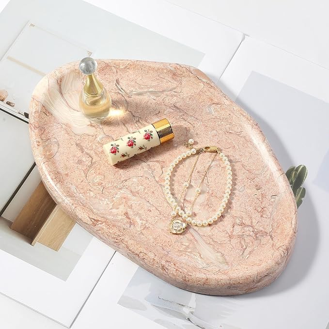 Luxurious Natural Pink Marble Vanity Tray, Cloud Shape Serving Stone Key Tray - Image 7