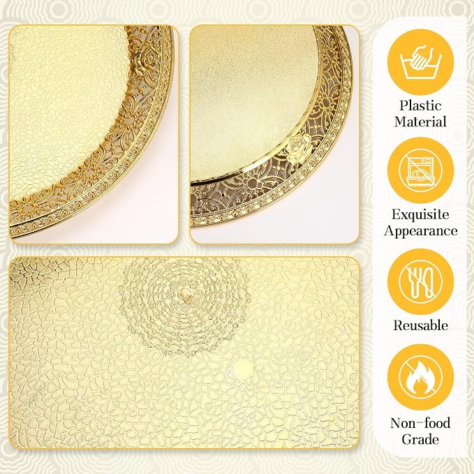 10 Pack Gold Plastic Serving Tray Bulk Lightweight Round Party Snack Serving - Image 4