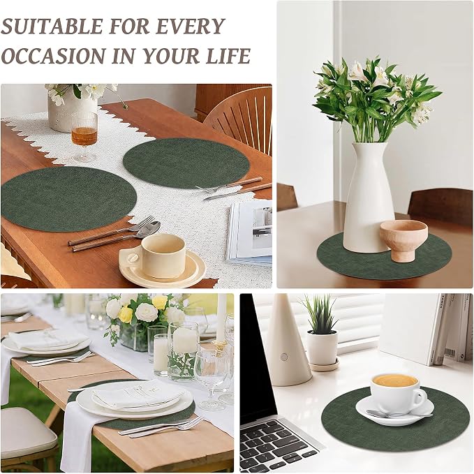 13" Round Placemats Set of 6, Reversible Faux Leather Heat Resistant Table Mats - Image 7