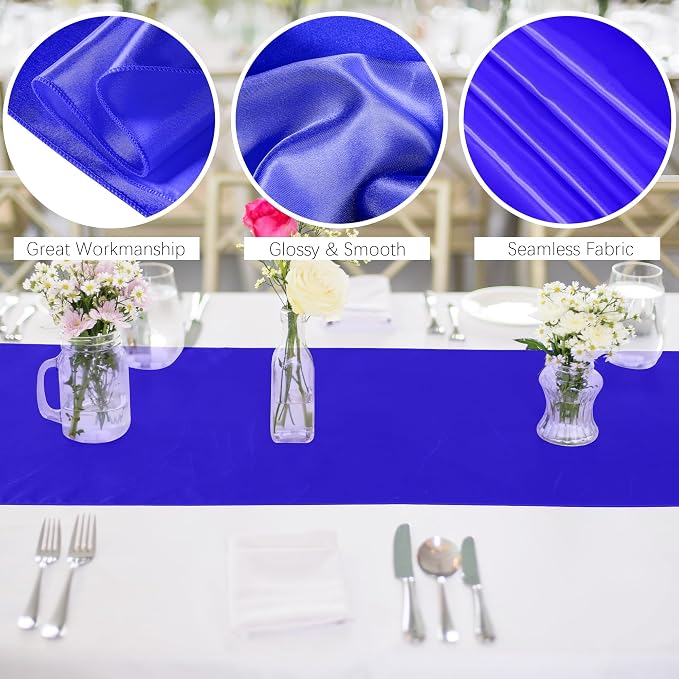 Aneco 16 Pack Satin Table Runner 12 x 108 Inch Dark Blue Long Wedding Satin - Image 3