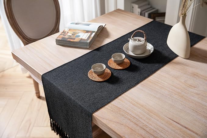 Black Table Runners 48 Inches Long, Burlap Linen Style Rustic Farmhouse Table - Image 4