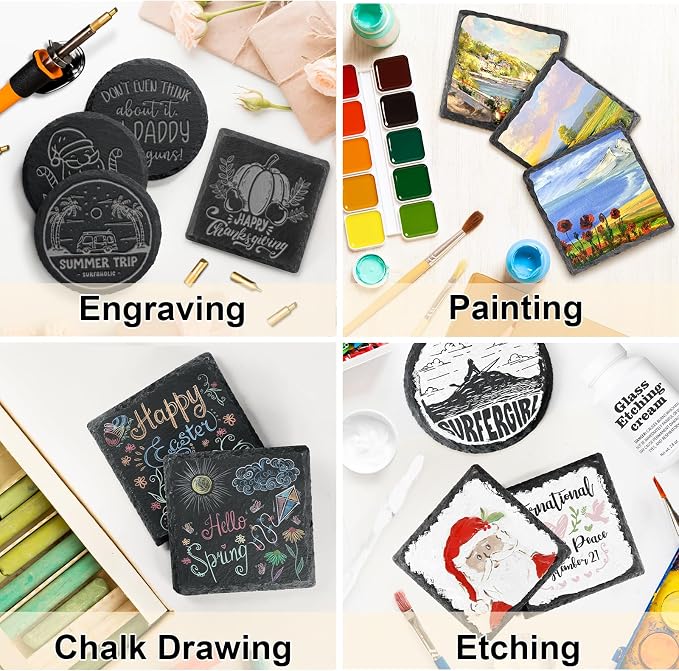 Slate Drink Coasters with Holder, 4 Inch 12 Pieces Square Rustic Coasters Black - Image 7