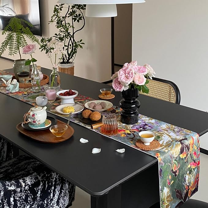 Green Table Runner 12 x 108 Inch, Waterproof Print Floral Table Runners - Image 5