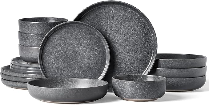 Famiware Milkyway 16-Piece Stoneware Plates and Bowls, Matte Dark Charcoal | by Famiware
