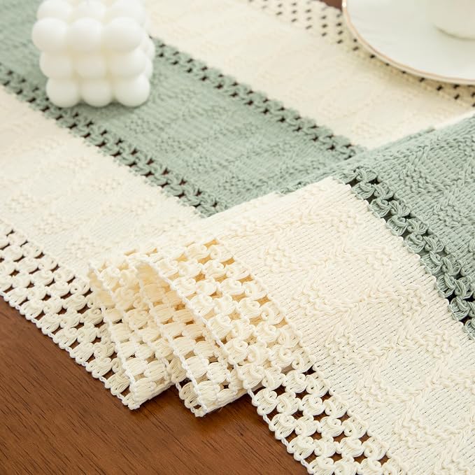 Boho Green Table Runner, 12x72 Inches | - Image 3