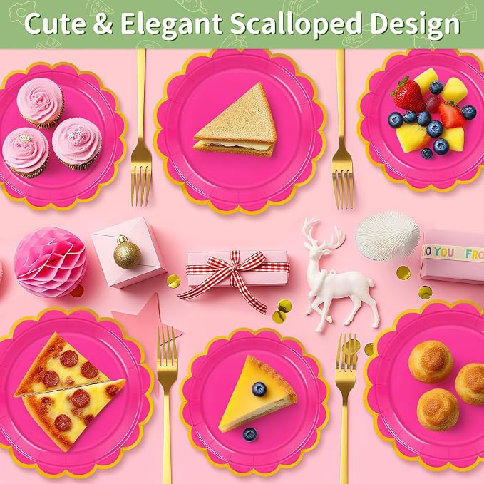 50 Pcs Hot Pink Paper Plates Disposable, Dessert Cake Plates, - Image 6