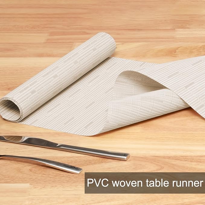 Table Runner 55 Inches Long, Vinyl Woven Heatproof Table Runners | Washable - Image 2