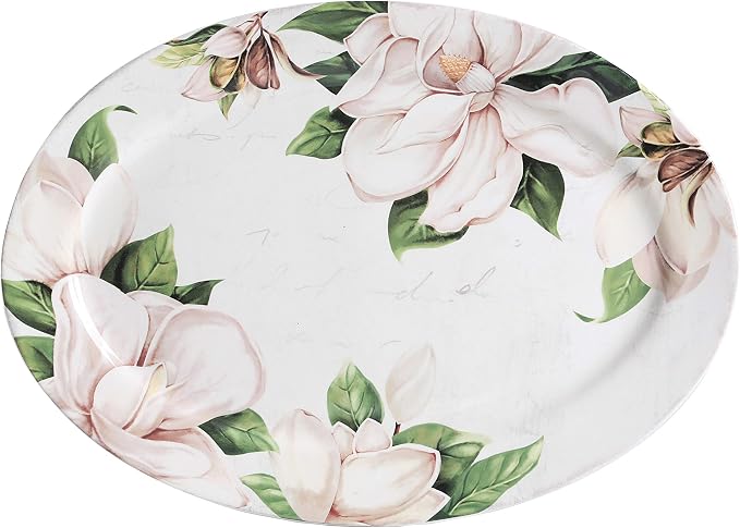 Bico Magnolia Floral Ceramic 16 inch Oval Platter, Microwave & Dishwasher Safe by Bico
