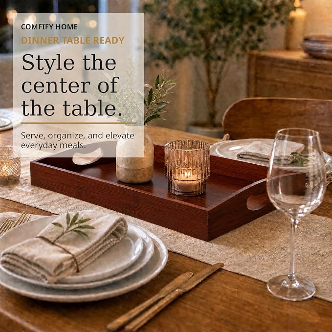 Comfify Dark Brown Bamboo Serving Trays Set of 3 – Nesting Ottoman Trays | - Image 9