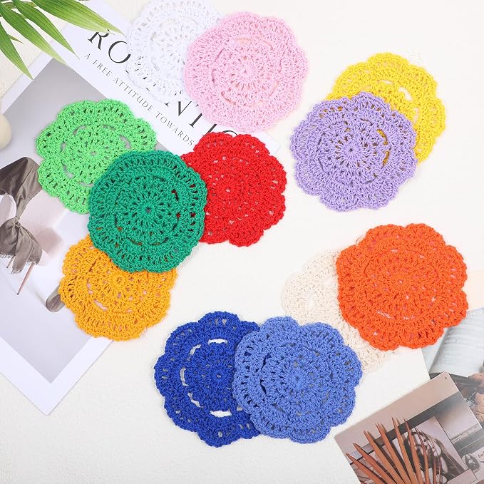12 Pcs 4 Inch Crochet Lace Crochet Doilies Flower Shape Round Placemats - Image 3