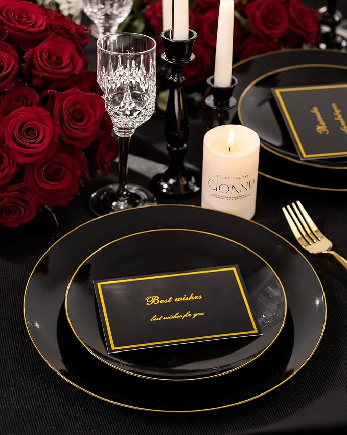Nervure 100PCS Black and Gold Plastic Plates 10.25″Disposable Dinner Plate | - Image 8