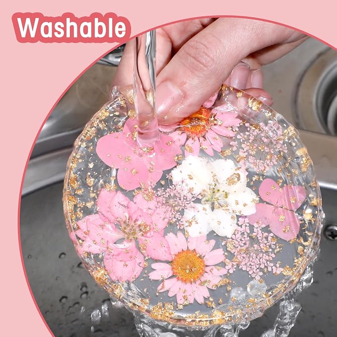 Amabro Dried Flower Drink Coasters, Floral Resin Drink Cup Mat Set of 2 - Image 6