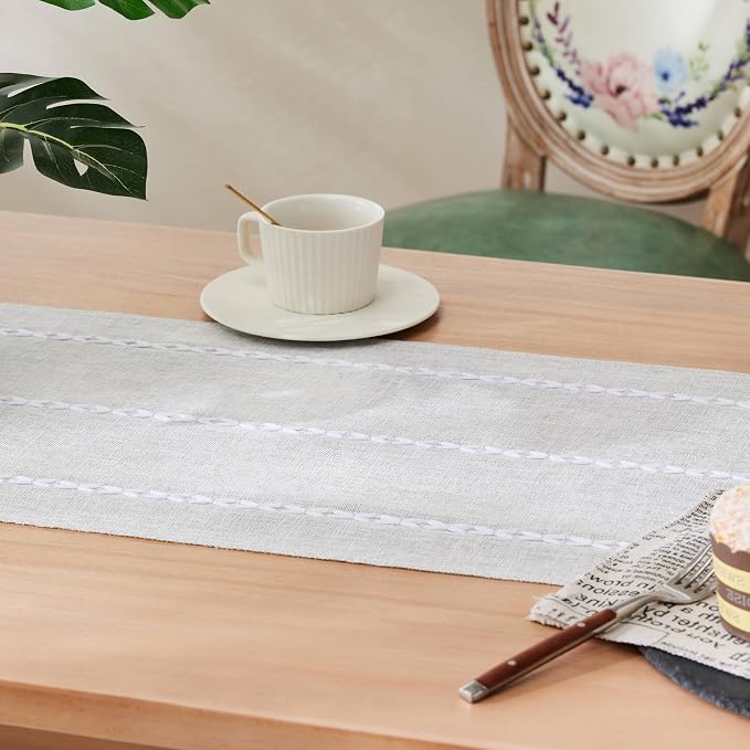 Braided Farmhouse Table Runner, Braided Light Grey 13x48 Inch, Cotton Linen - Image 5