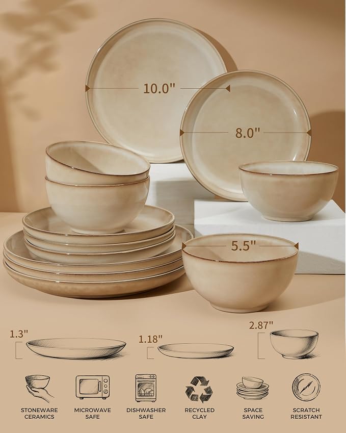 24 Piece Dinnerware Sets for 8, Modern Stoneware Plates and Bowls Setst - Image 2