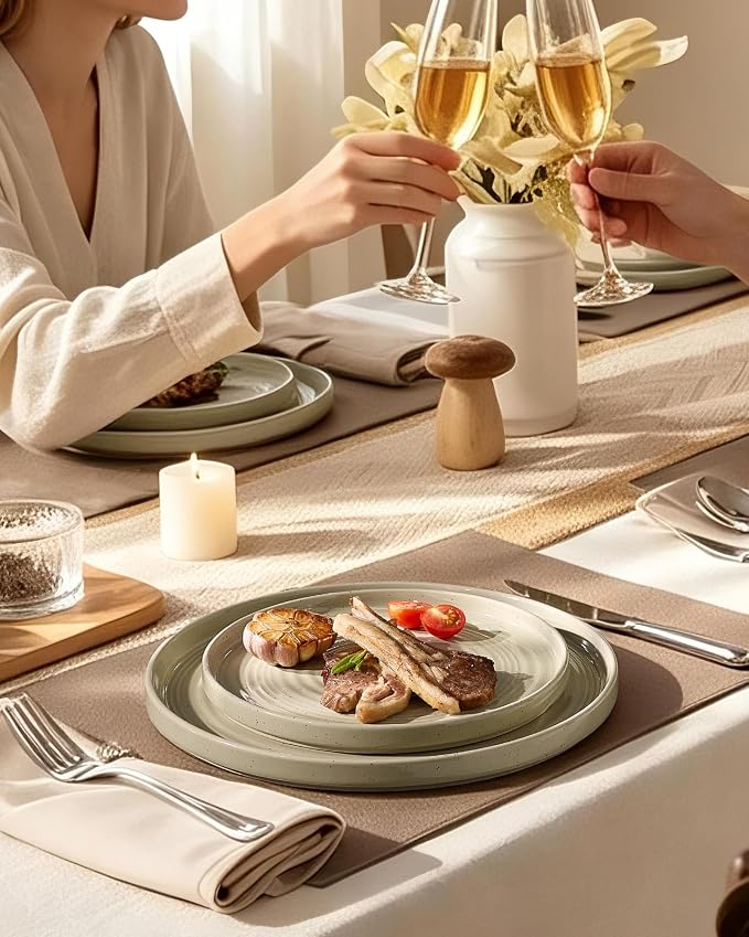 Dinnerware Sets for 8, Ceramic Plates, Chip & Scratch Resistant Everyday - Image 2