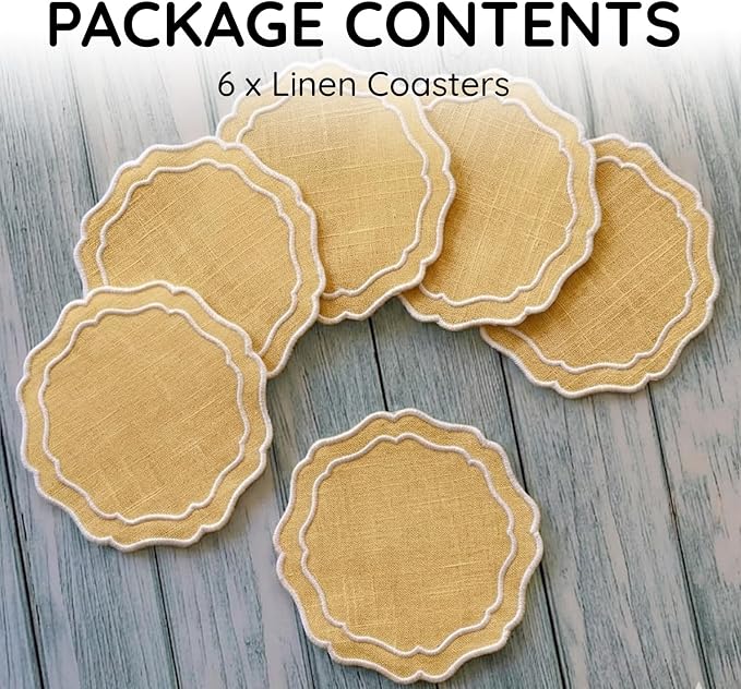 Linen Coasters for Drinks Set of 6, Fabric Coasters - Image 2