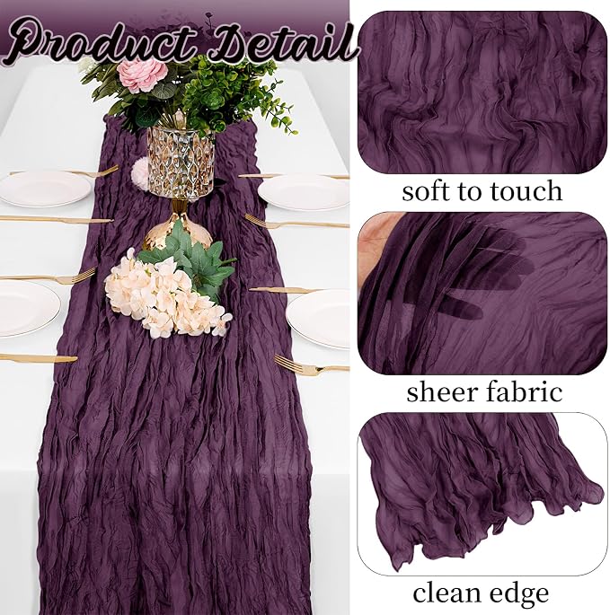8 Pack Dark Purple Cheesecloth Table Runners 20x120 Inch Gauze Table Runner - Image 3