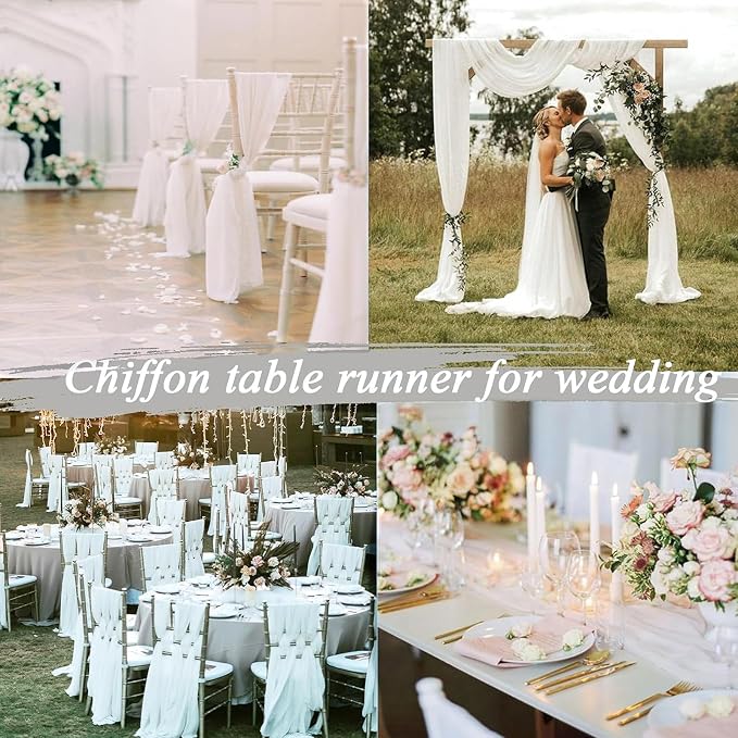 4 Pcs 10FT White Chiffon Table Runners 30x120 Inches Boho Romantic Sheer Fabric - Image 7