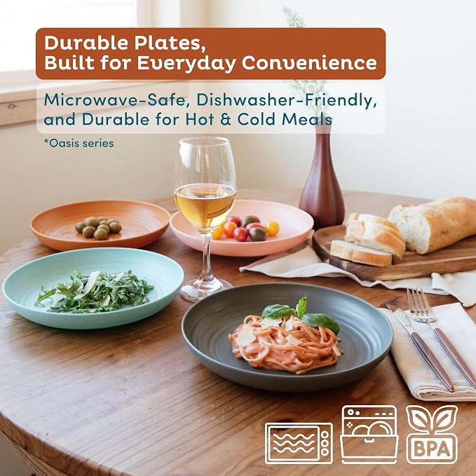 8-Pack Reusable Wheat Straw Plates Set - Image 3