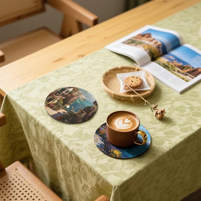 Ocean City Coasters Leather Round Drink Coasters 6 Pcs Set - Image 5