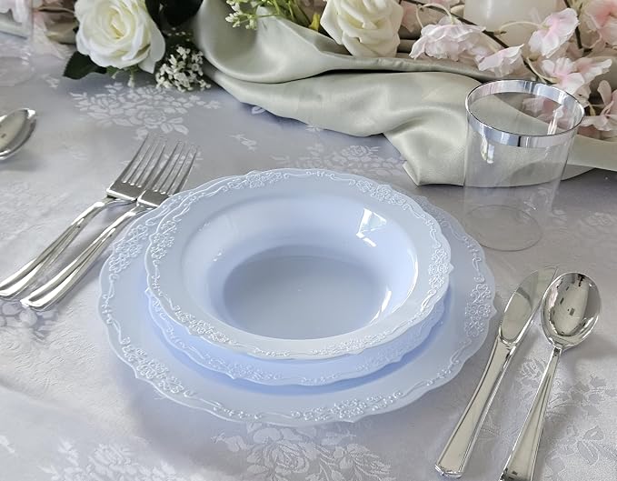 " OCCASIONS " 120 Plates Pack, Vintage Wedding Party Disposable Plastic Plates - Image 4
