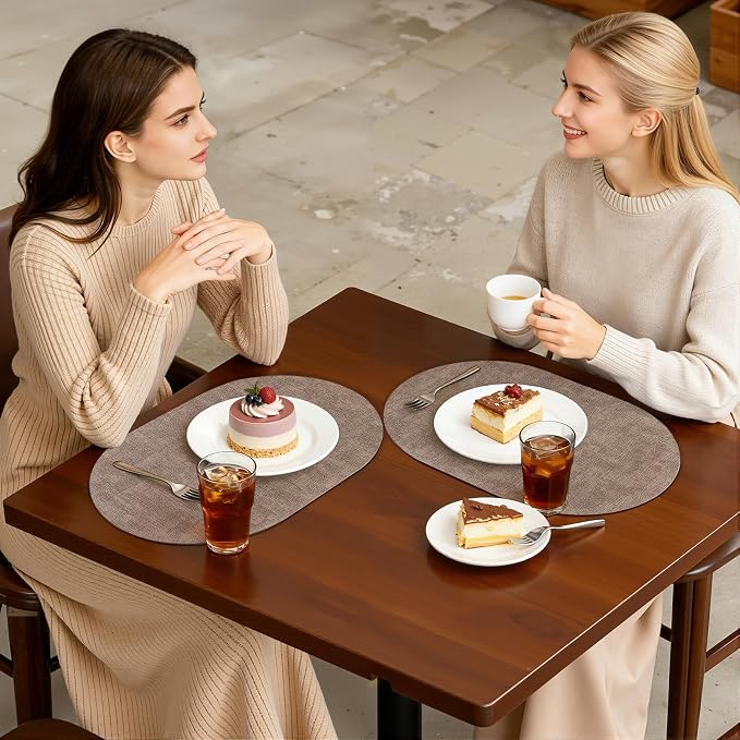 Placemats Set of 4, 11.8 x 17 Inch, Light Brown | Heat Resistant Oval Faux - Image 7
