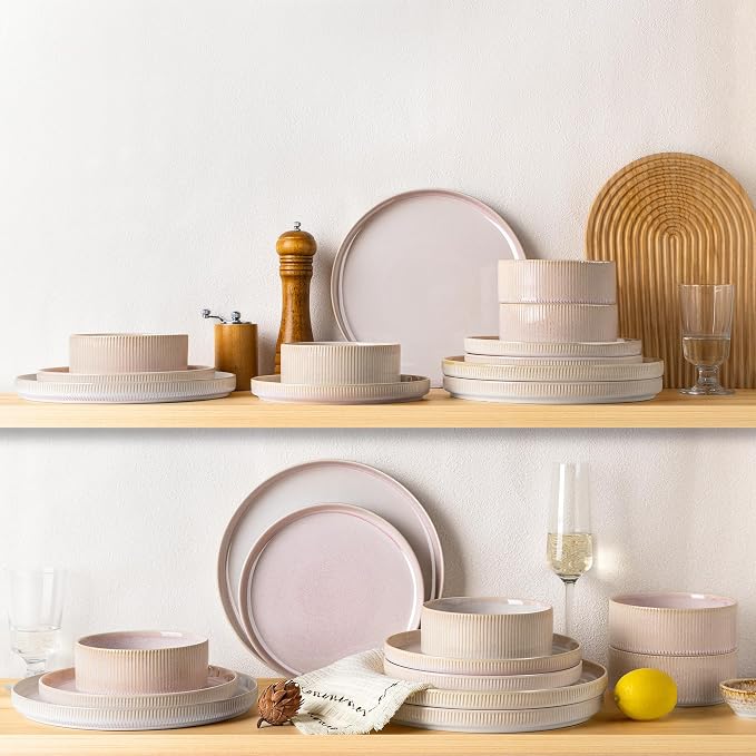 Ceramic Dinnerware Set for 8, 24-Piece Plates and Bowls Set | Lightweight - Image 6