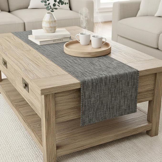 Dining Table Runner with Decorative Stitch at Edge Short Dresser Scarf Dining - Image 2