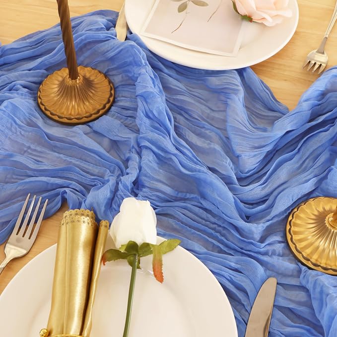 3 Pack Blue Cheesecloth Table Runner 120 Inch Boho Wedding Decor | Cheesecloth - Image 6