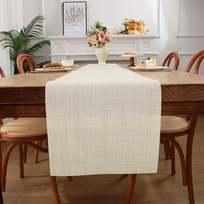 SHACOS Woven Vinyl Table Runner PVC Table Runners 12 x 54 inch Wipeable Plastic - Image 6