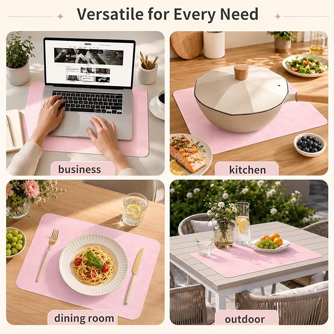 Maxpearl Faux Leather Placemats Set of 6, Light Pink | Waterproof - Image 7