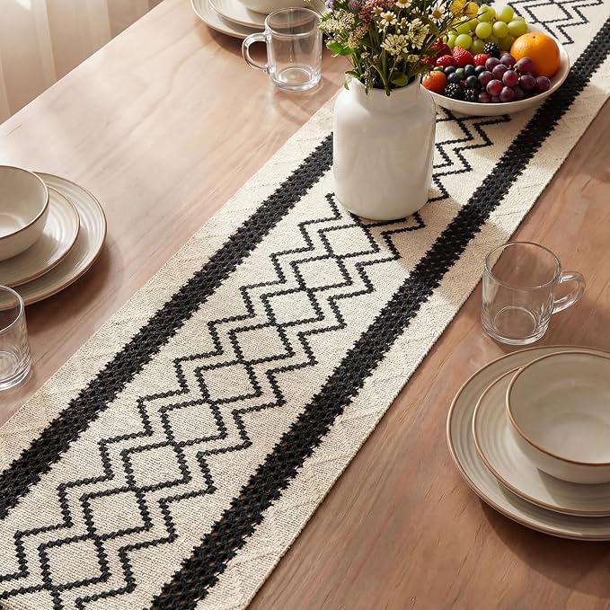 Artoid Mode Black Stripe Diamond Woven Table Runner 12x48 Inch | Holiday - Image 3