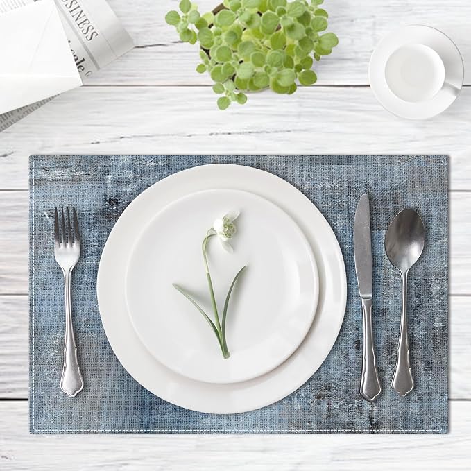 Emvency Farmhouse Placemats Set of 4, 12x18 Inch, Denim Blue | Modern Abstract - Image 4