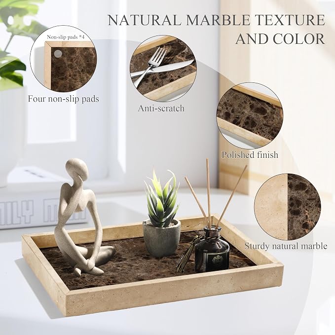 Real Natural Marble Tray for Bathroom, Genuine Marble Stone Vanity Tray - Image 6