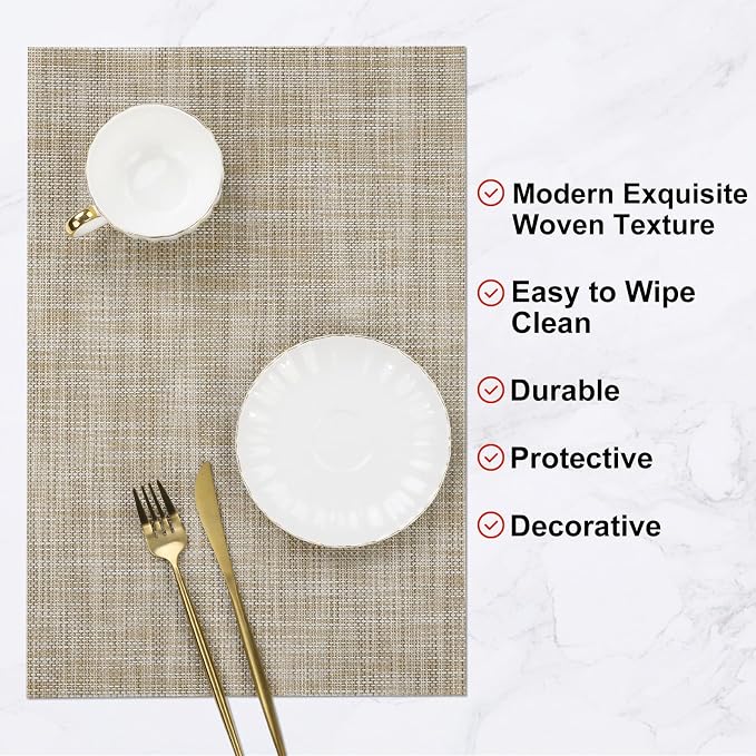 SHACOS Placemats Set of 6 Woven Vinyl Place Mats Wipeable Heat Resistant Stain - Image 4