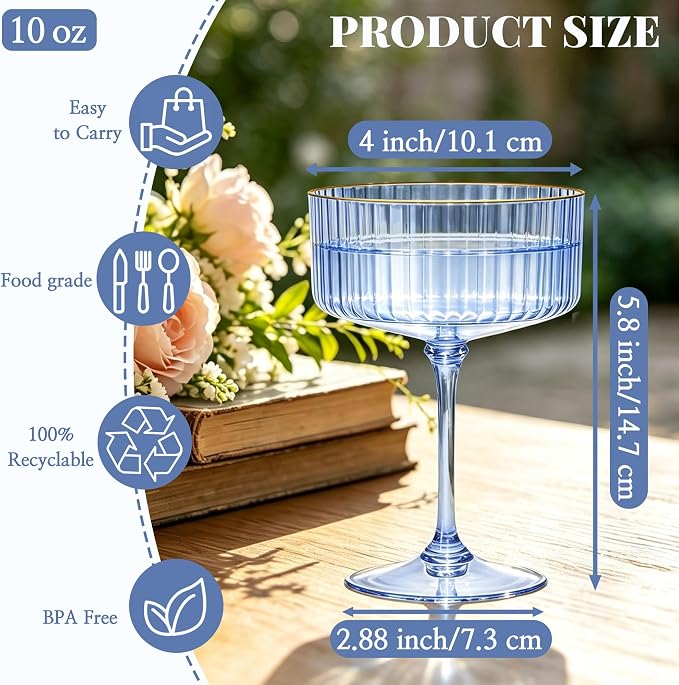 24PCS Plastic Martini Glasses, Unbreakable Reusable Champagne Coupe, Removable - Image 2