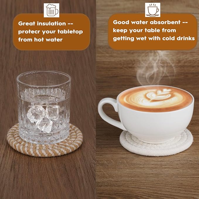 8 Pcs Drink Coasters with Holder, Boho Minimalist Cotton Woven Coasters Set - Image 3