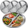 BEWBBAT 4 Pack 304 Stainless Steel Divided Plate, 8 Inch 3 Section Round by BEWBBAT